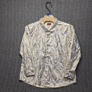 Consequence Gold Metallic Paisley Shirt Men's 2XL Prom Party Clubwear Shiny